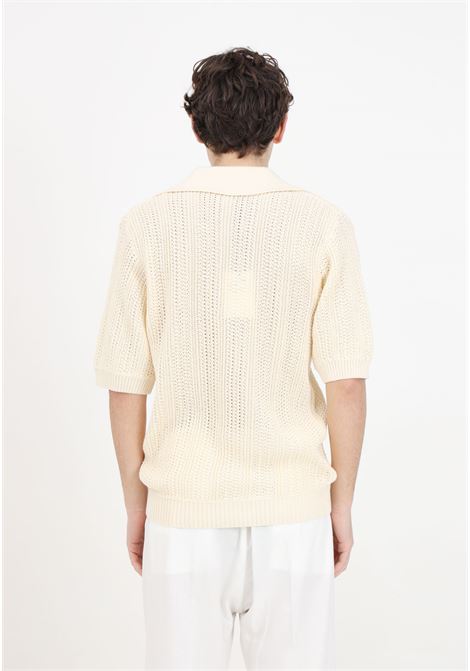 Cream-coloured men's polo shirt with perforated texture and loose knit IM BRIAN | MA2805PANNA